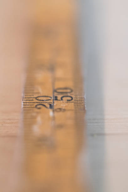 Closeup or macro of numbers on a ruler for construction work