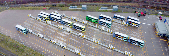 Glasgow, UK, March 2nd 2024, Electric recharging compound for bus and coach charging
