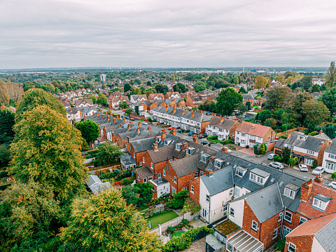 Aerial View of Apartments Semi-Detached Row Homes in Wylde Green, Birmingham UK