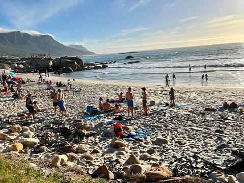 Cape Town, South Africa - November 10, 2023: People on the beach