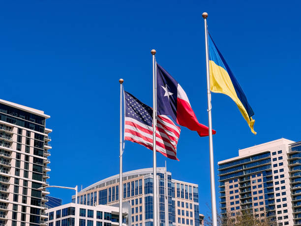 istock USA, State of Texas, Ukraine Flags flying together in Unity 2070997728