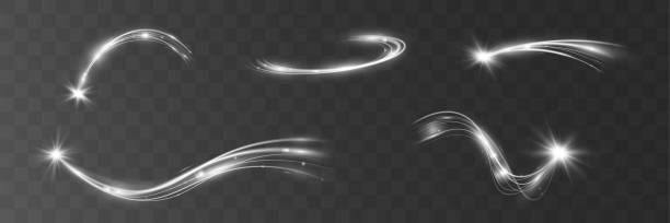 light white wave shine effect,vector glow line sparkle shine. silver wavy effects. - white background horizontal selective focus silver stock illustrations