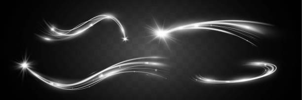 light white wave shine effect,vector glow line sparkle shine. silver wavy effects. - white background horizontal selective focus silver stock illustrations