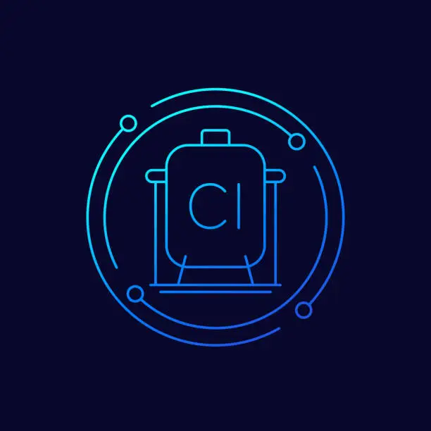 Vector illustration of Chlorine gas tank, storage icon, linear design