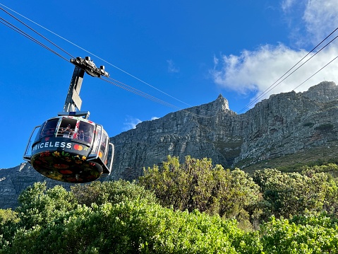 Cape Town, South Africa - November 17, 2023:  Cable Car to the top of  Table Mountain