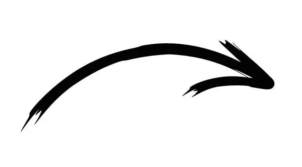Vector illustration of Single curved black arrow.