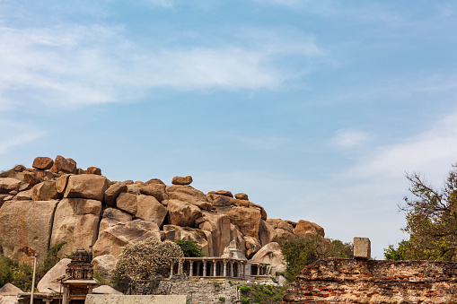 Exterior of the Ranganatha temple and the big boulders in Hampi, Karnataka, India, Asia