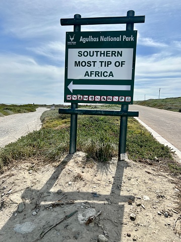 Cape Agulhas, South Africa - November 18, 2023: Southern Tip Monument Sign
