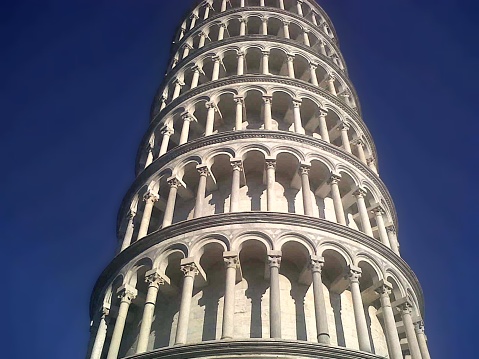 Perspective of Tower of Pisa with blue sky