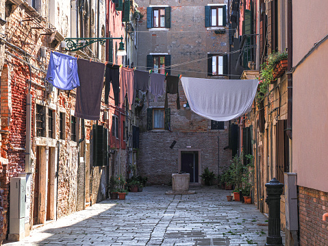 Venice, Veneto, Italy: Small square with clothes hanging