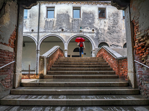 Venice, Veneto, Italy: Walking in the rain in Venice