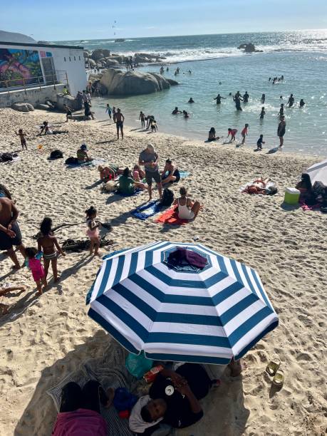 crowded beach - cape town beach crowd people imagens e fotografias de stock