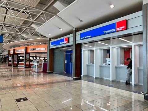 Cape Town, South Africa -  November 27, 2023: Currency Exchange at Cape Town International airport