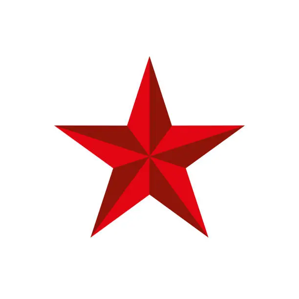 Vector illustration of Red star icon. Symbol of the Red Army, military rank on shoulder straps or police.