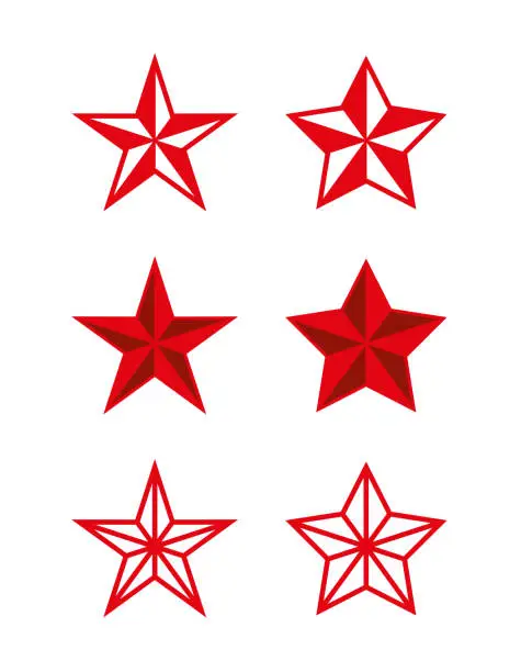 Vector illustration of Red star icon. Symbol of the Red Army, military rank on shoulder straps or police.