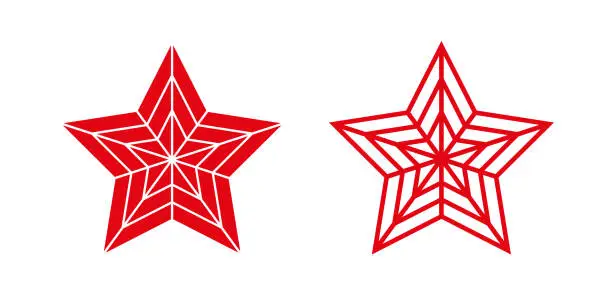 Vector illustration of Red star icon. Symbol of the Red Army, military rank on shoulder straps or police.