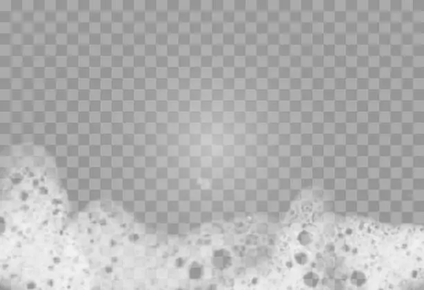 Vector illustration of This vector template shows a bath foam with shampoo bubbles isolated on a transparent background. It can be used for advertising purposes. Mousse bath foam.