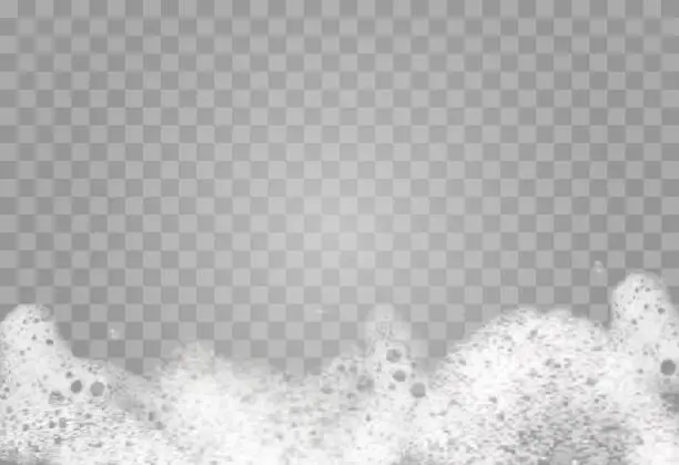 Vector illustration of This vector template shows a bath foam with shampoo bubbles isolated on a transparent background. It can be used for advertising purposes. Mousse bath foam.