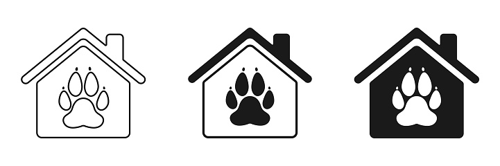 Set of house icons with paw. Illustration