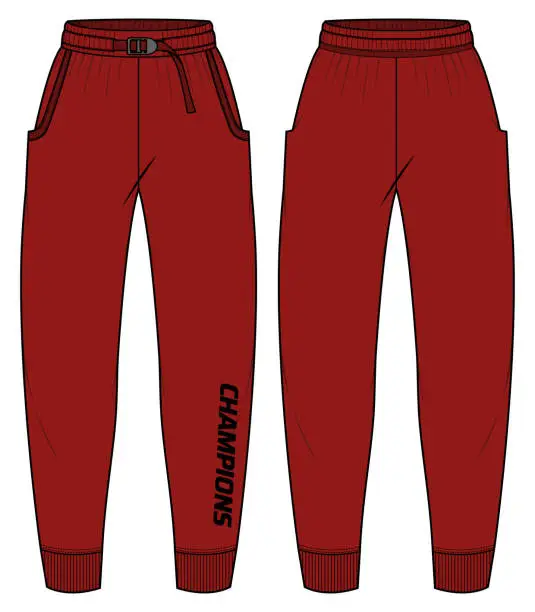 Vector illustration of Tapered Jogger bottom Pants design flat sketch vector illustration, Track pants concept with front and back view, Sweatpants for running, jogging, fitness, and active wear pants design.