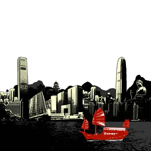 Vector illustration of Hong Kong Stylized Cityscape