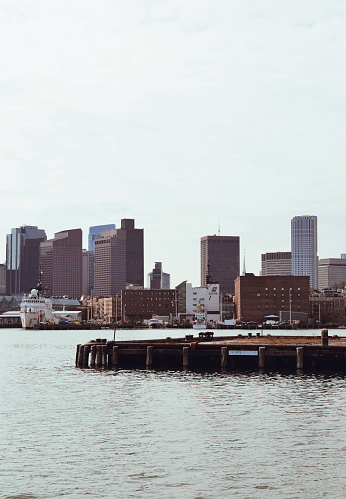 skyline of Boston, in the United States, on February 14, 2020
