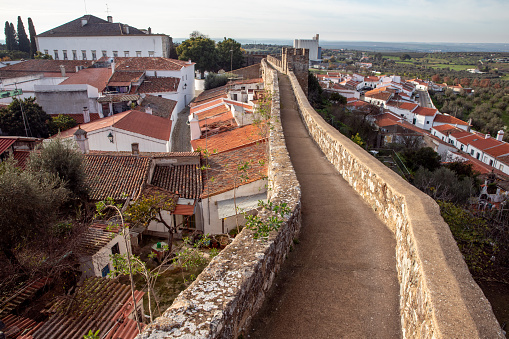 View of the rooftops and the castle wall of the city of Serpa in the Alentejo region
