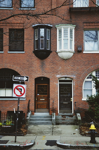 entrance of two houses in Boston, United States, on February 12, 2020