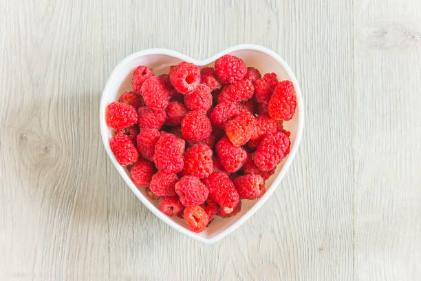 istock White bowl with red ripe raspberries on a white wooden background 2071351810