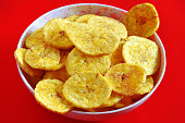 Banana chips - favorite tea time snack from south India with a distinctive flavor because of coconut oil used in frying.