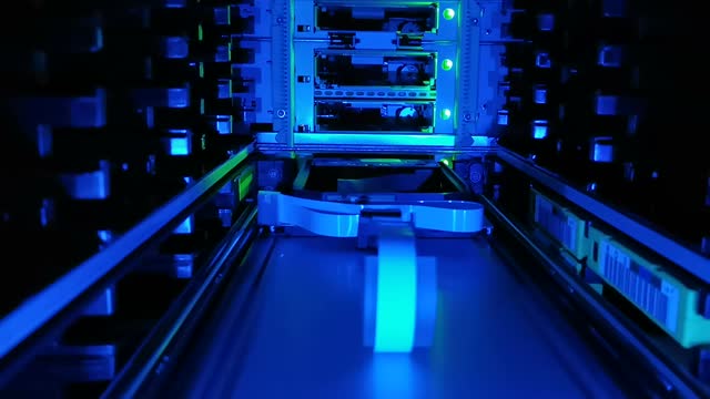 Big data center highspeed server storage tape library stock Video