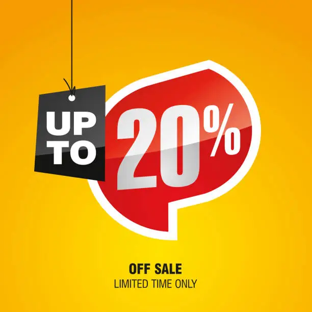 Vector illustration of Sale up to 20 percent off isolated speech sticker icon
