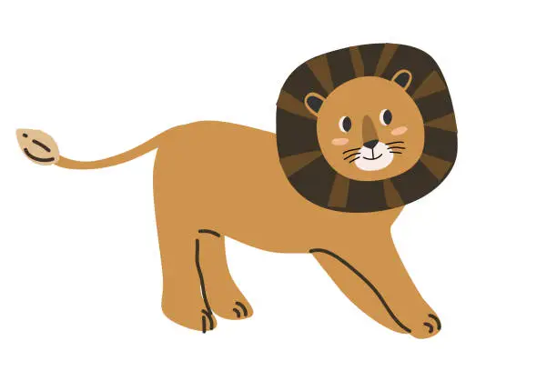 Vector illustration of Cute jungle wild animal - lion in scandinavian style