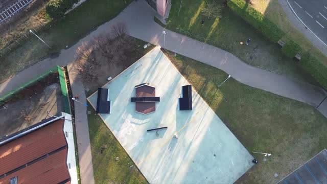 aerial view with cinematic effects of skate park of Como city  3