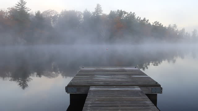Ontario Cottage Country Pier in Morning Mist