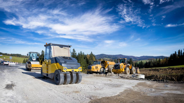 istock Road construction machinery on the construction of highway 2071587007
