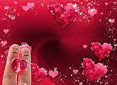 Romantic finger faces background with space for copy
