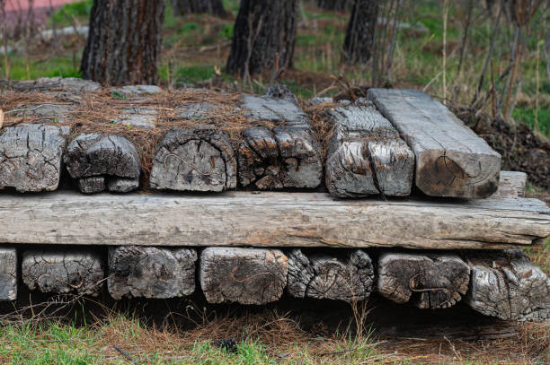 Old wooden railway sleepers.