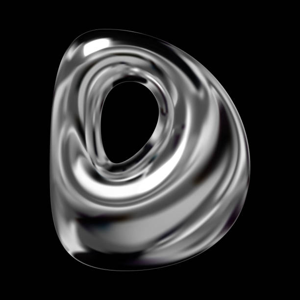 istock Chrome 3d letter D with glossy liquid metal effect and y2k style 2071667697