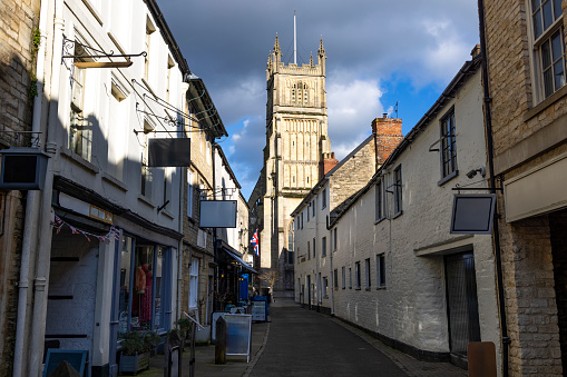 Wimborne, United Kingdom – August 16, 2021: A view of a historical Wimborne Minster in Dorset, United Kingdom