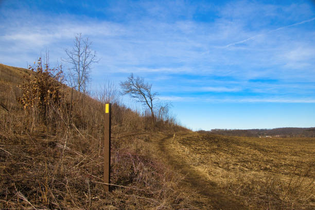 Ice Age Trail Post on Hill Beside Field