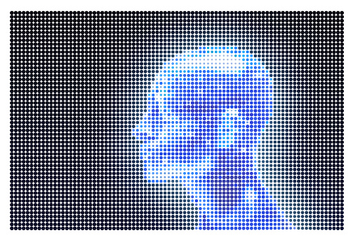 Abstract illustration of cyborg human head made out of dots