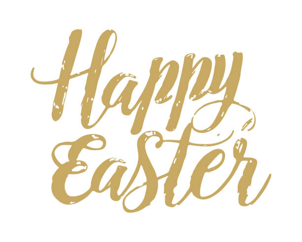 Happy Easter handwriting inscription. Easter wishes overlays, lettering labels design. Retro phrases and emblems for invitations, greeting cards, t-shirts, AD and poster. easter inspiration phrase handwriting font not script stock illustrations