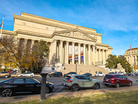 Washington, DC, USA - 12.16.2023: National Archives Building, which houses important American historical documents.