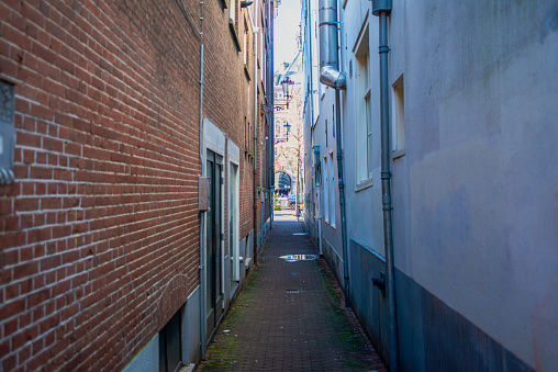 Dark empty alley in Le Plateau residential district. Montreal, Canada