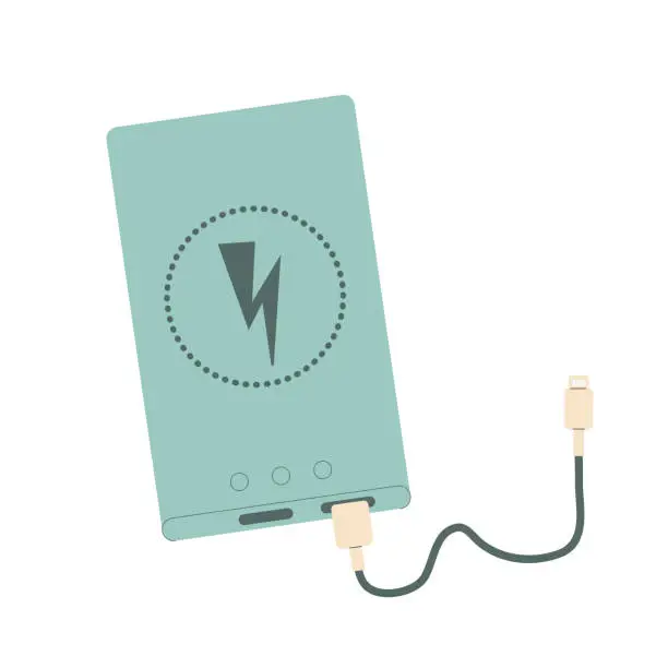 Vector illustration of Power bank isolated on white background. Device for charge with cable and wireless. Vector flat