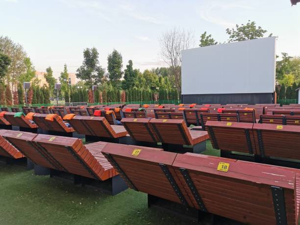 istock Outdoor cinema with white projection screen 2072078586