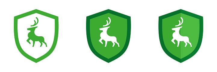 Set of deer icons on a shield. Illustration