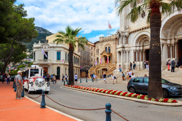 Monaco-Ville, Monaco - May 18, 2023: Tourist sightseeing train in Monaco-Ville, Monaco