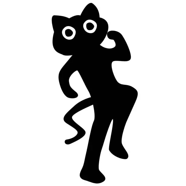 Vector illustration of A black cat silhouette run funny running. cartoon